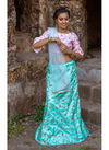SEA GREEN COLOUR SILK EMBROIDERED SEMI STITCHED PARTY WEAR KIDS LEHNGA 102-B